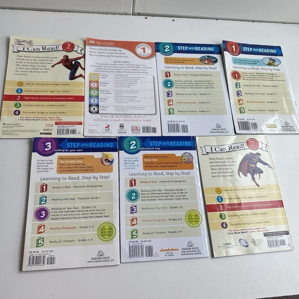 Lot Of 7 Easy Readers Kindergarten/1st Grade Level 1-3 Wild Kratts‎ Spider-Man